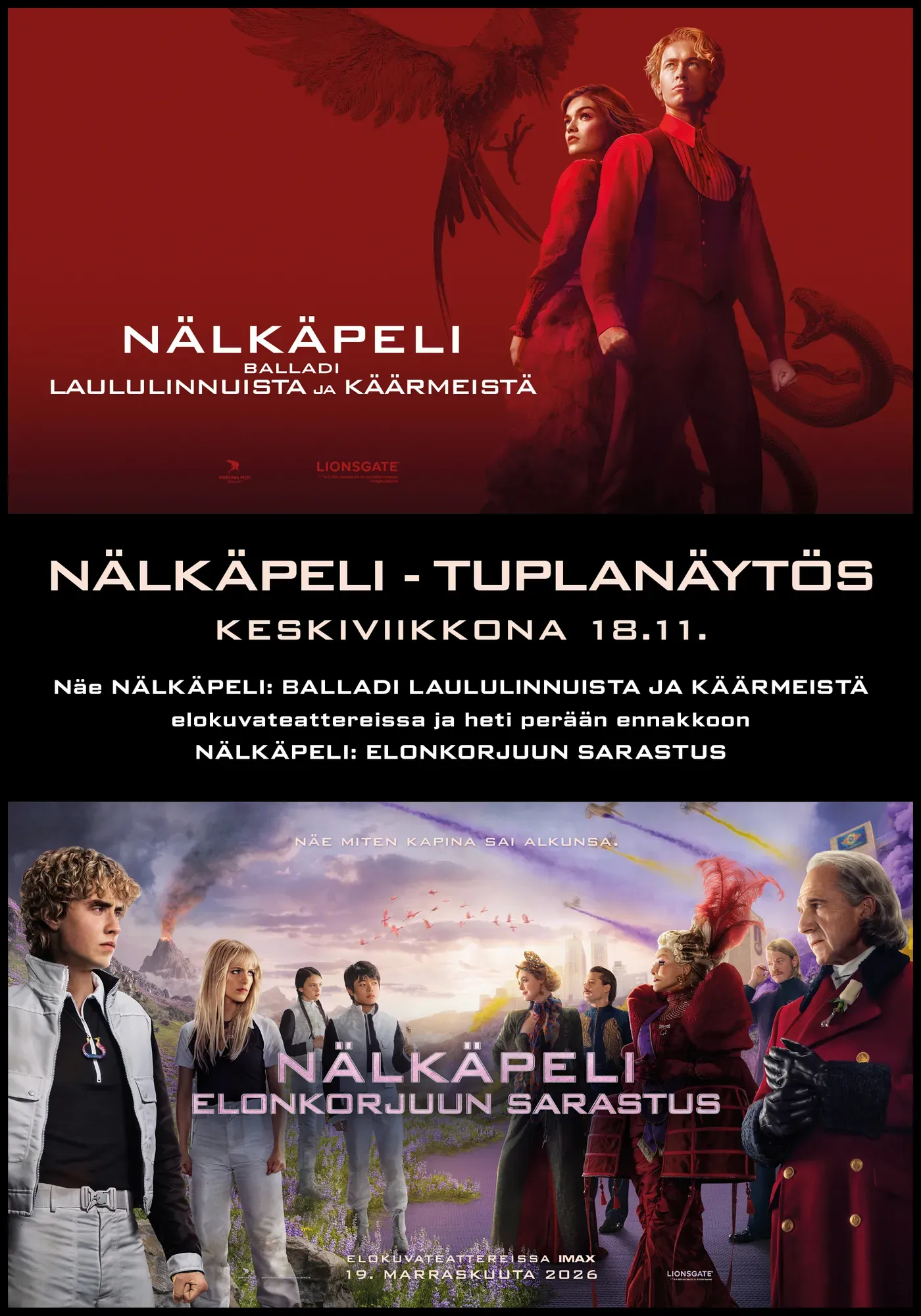 Nälkäpeli-tuplanäytös — juliste